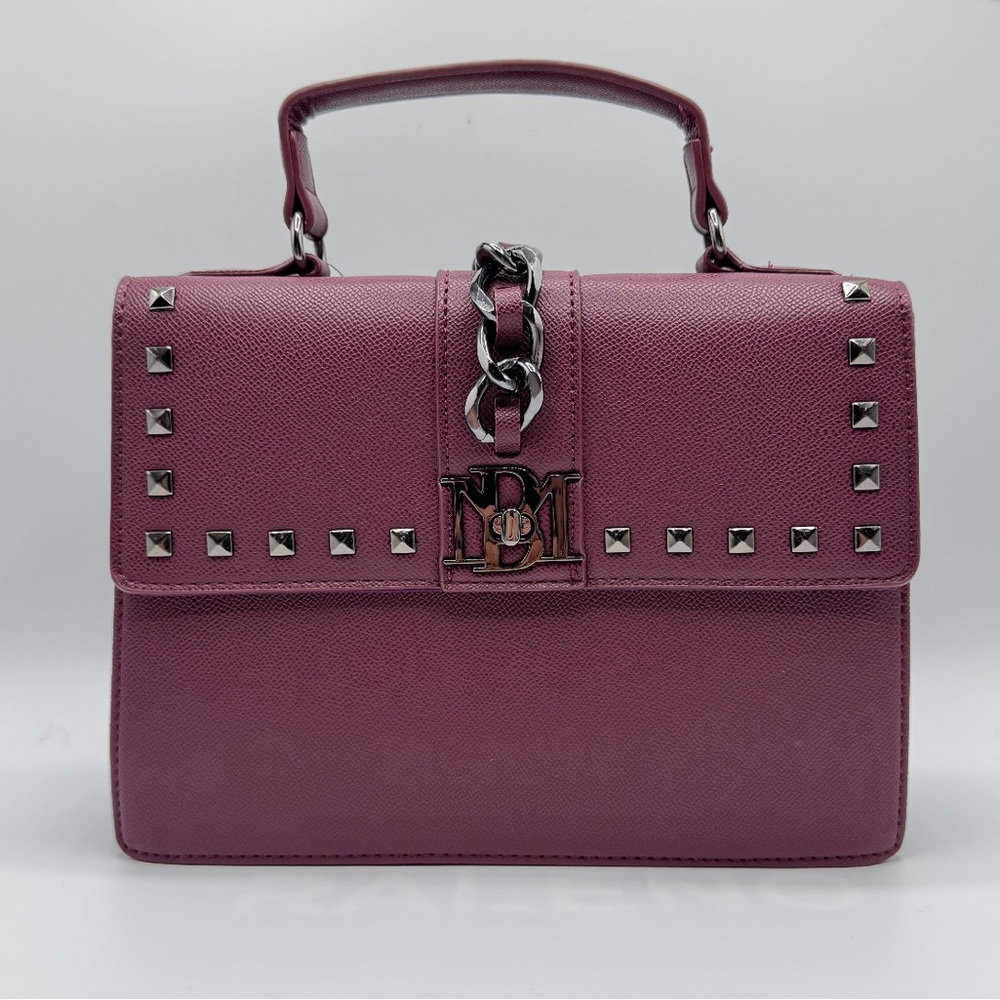 New Badgley Mischka Plum Satchel with Black Studs @ detachable straps